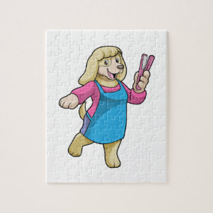 Dog als Hairdresser met Comb Legpuzzel