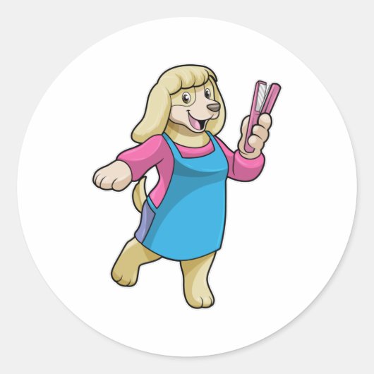 Dog als Hairdresser met Comb Ronde Sticker (Voorkant)