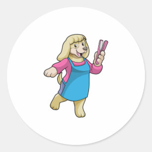 Dog als Hairdresser met Comb Ronde Sticker