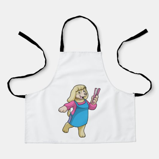 Dog als Hairdresser met Comb Schort (Voorkant)