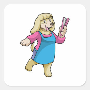 Dog als Hairdresser met Comb Vierkante Sticker