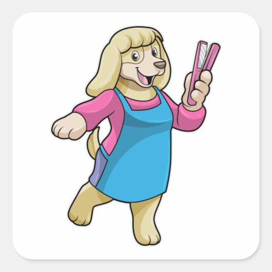 Dog als Hairdresser met Comb Vierkante Sticker (Voorkant)