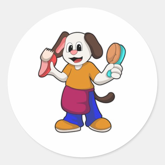 Dog als Hairdresser met Razor Ronde Sticker (Voorkant)