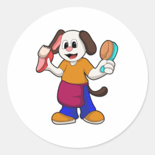 Dog als Hairdresser met Razor Ronde Sticker