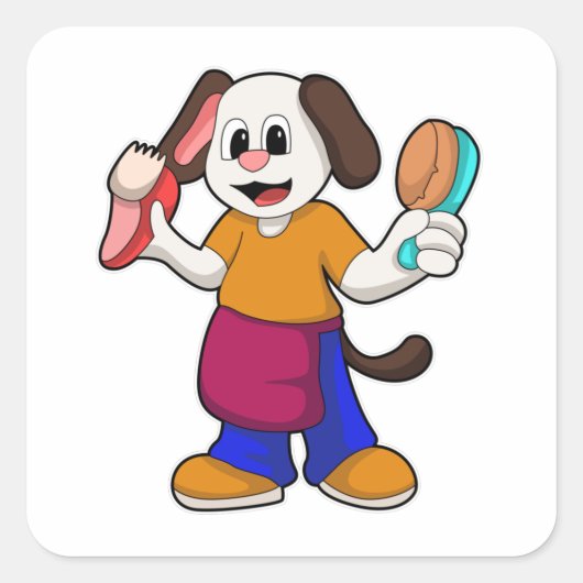 Dog als Hairdresser met Razor Vierkante Sticker (Voorkant)