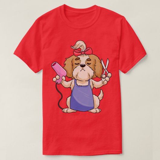 Dog als kapper met schaar- en haardroger t-shirt (Design voorkant)