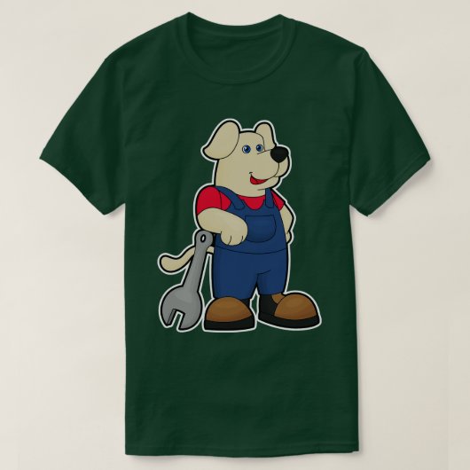 Dog als mechanisch met moersleutel t-shirt (Design voorkant)