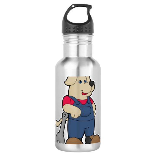 Dog als mechanisch met moersleutel waterfles  (Voorkant)