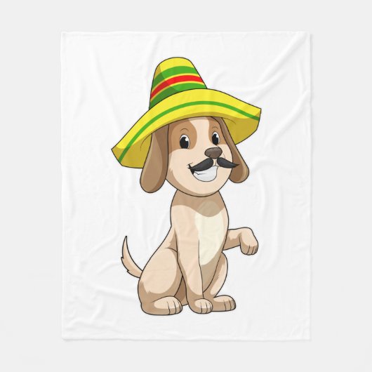 Dog als Mexicaan met pet van riet Fleece Deken (Voorkant)
