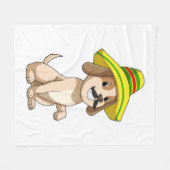 Dog als Mexicaan met pet van riet Fleece Deken (Voorkant (Horizontaal))