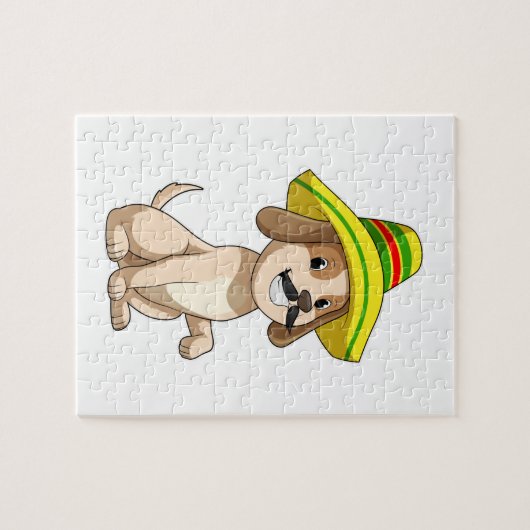 Dog als Mexicaan met pet van riet Legpuzzel (Horizontaal)