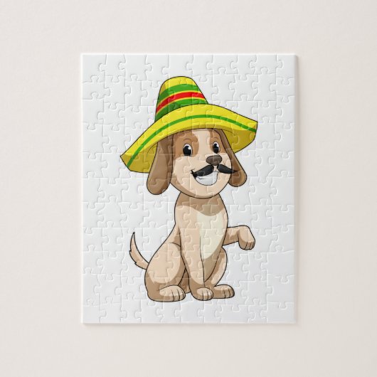 Dog als Mexicaan met pet van riet Legpuzzel (Verticaal)