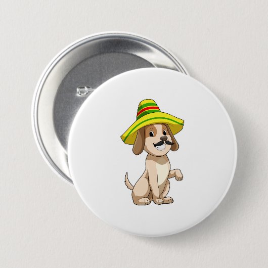 Dog als Mexicaan met pet van riet Ronde Button 7,6 Cm (Voorkant /achterkant)