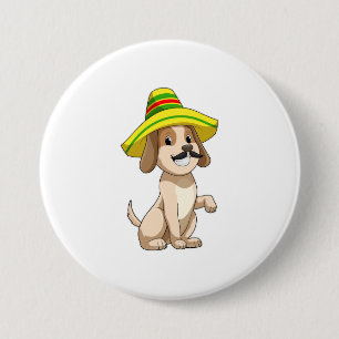 Dog als Mexicaan met pet van riet Ronde Button 7,6 Cm
