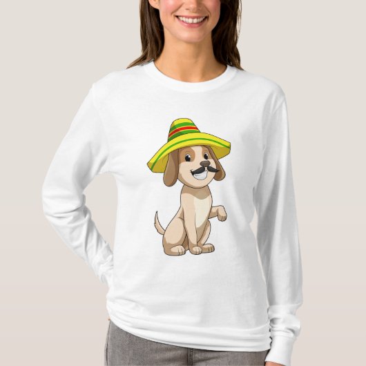 Dog als Mexicaan met pet van riet T-shirt (Voorkant)