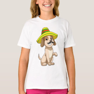 Dog als Mexicaan met pet van riet T-shirt