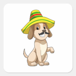Dog als Mexicaan met pet van riet Vierkante Sticker