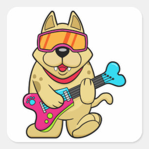 Dog als Musicaan met Guitar Vierkante Sticker