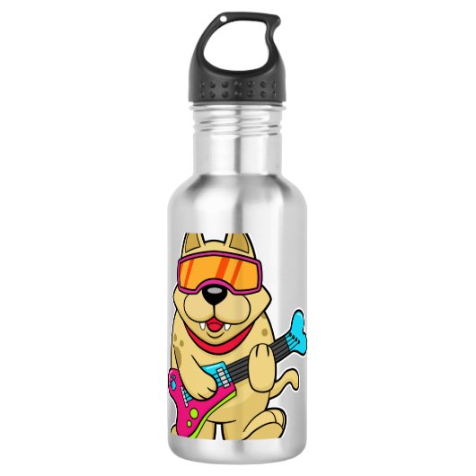 Dog als Musicaan met Guitar Waterfles (Voorkant)