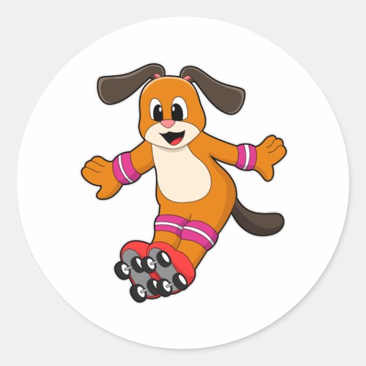 Dog als Skater met gealigneerde schaatsen Ronde Sticker (Voorkant)