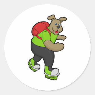 Dog als Skater met gealigneerde schaatsen & rugzak Ronde Sticker