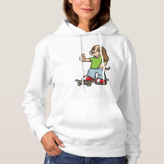 Dog als Skater met Skateboard Hoodie (Voorkant)