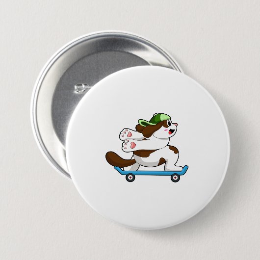 Dog als Skater met Skateboard Ronde Button 7,6 Cm (Voorkant /achterkant)