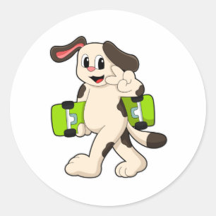 Dog als Skater met Skateboard Ronde Sticker