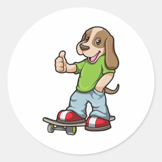 Dog als Skater met Skateboard Ronde Sticker (Voorkant)