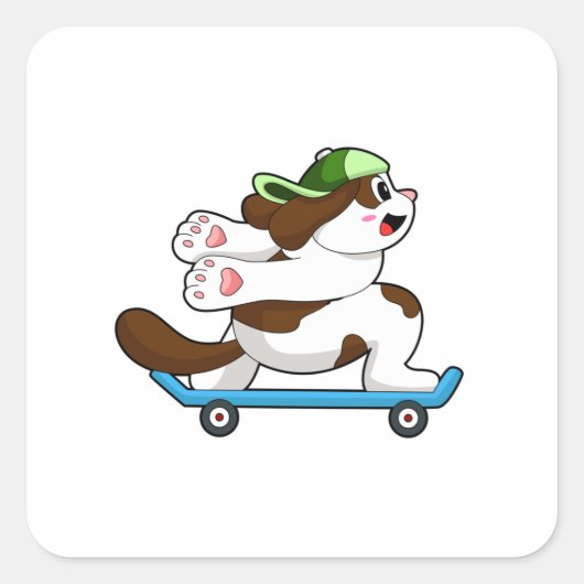 Dog als Skater met Skateboard Vierkante Sticker (Voorkant)