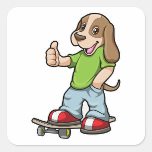 Dog als Skater met Skateboard Vierkante Sticker