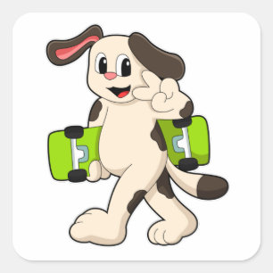 Dog als Skater met Skateboard Vierkante Sticker