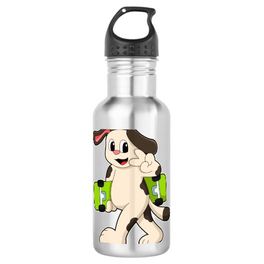 Dog als Skater met Skateboard Waterfles (Voorkant)