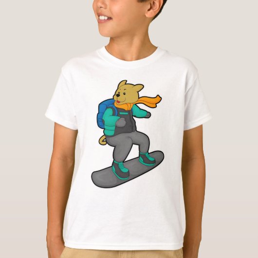 Dog als Snowboarder met Snowboard & Backpack T-shirt (Voorkant)