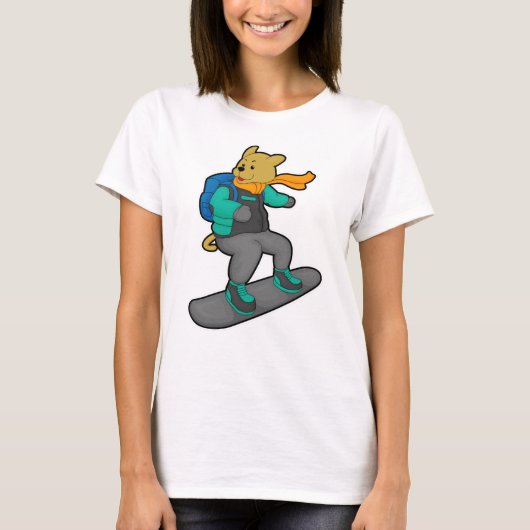 Dog als Snowboarder met Snowboard & Backpack T-shirt (Voorkant)