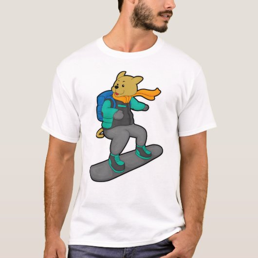 Dog als Snowboarder met Snowboard & Backpack T-shirt (Voorkant)