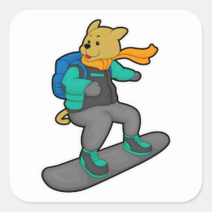 Dog als Snowboarder met Snowboard & Backpack Vierkante Sticker