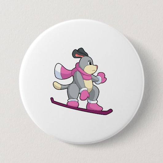Dog als Snowboarder met Sonowboard Ronde Button 7,6 Cm (Voorkant)