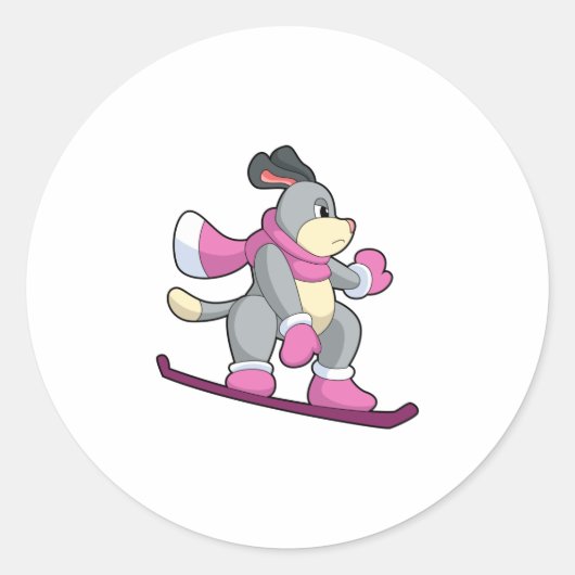 Dog als Snowboarder met Sonowboard Ronde Sticker (Voorkant)