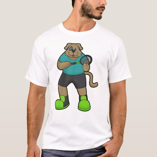 Dog als Tennis-speler met Tennis-racket T-shirt (Voorkant)
