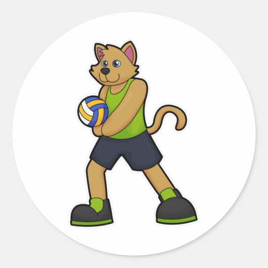 Dog als volleybalspeler met volleybal ronde sticker (Voorkant)
