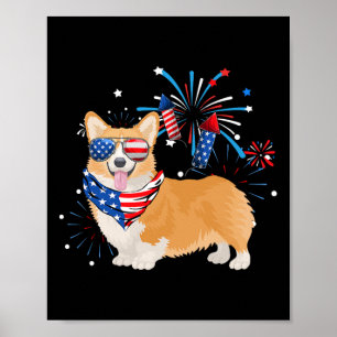Dog American USA Flag 4 juli Mannen Vrouwen Lover Poster