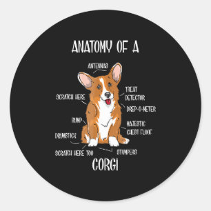 Dog Anatomy, Cute Welsh Corgi Puppy Biology Gift. Ronde Sticker