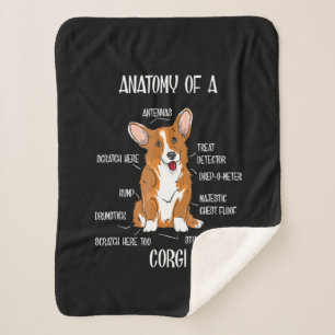 Dog Anatomy, Cute Welsh Corgi Puppy Biology Gift. Sherpa Deken