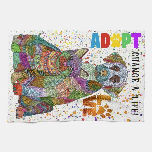 Dog and Cat Adoption and Rescue Kitchen Towel Theedoek (Horizontaal)