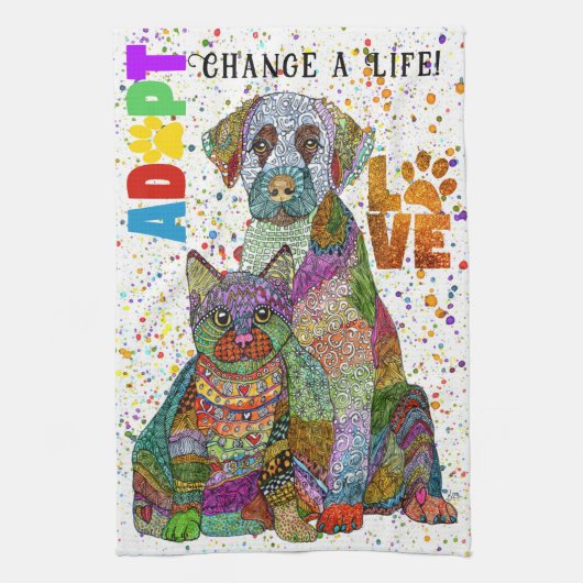 Dog and Cat Adoption and Rescue Kitchen Towel Theedoek (Verticaal)