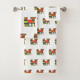 Dog and Cat Best Friends Bath Towel Set Bad Handdoek