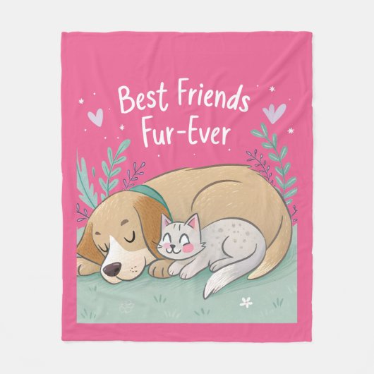 Dog and Cat Best Friends Forever Fleece Deken (Voorkant)