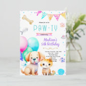 Dog and Cat Birthday Invitation Kaart (Staand voorkant)