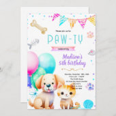 Dog and Cat Birthday Invitation Kaart (Voorkant / Achterkant)